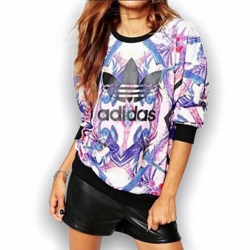 Adidas Originals Womens S Florera Crew Sweatshirt Trefoil Exotic Birds AB1989